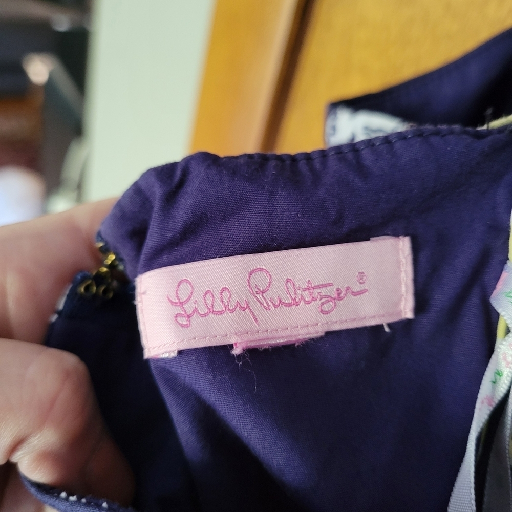 Lilly Pulitzer Avaline Navy Floral Above-Knee Dress S | Strapless Resort Spring - Picture 6 of 7